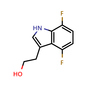 Chemical structure of 2-(4,7-difluoro-1H-indol-3-yl)ethan-1-ol , CAS 630399-59-6, AChemBlock U131064
