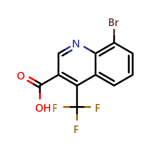 Chemical structure of 8-bromo-4-(trifluoromethyl)quinoline-3-carboxylic acid , CAS 663193-53-1, AChemBlock U131094