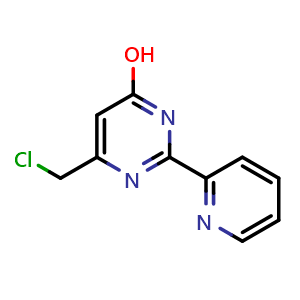 Chemical structure of 6-(chloromethyl)-2-(pyridin-2-yl)pyrimidin-4-ol , CAS 680216-41-5, AChemBlock U131104
