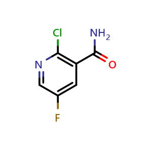Chemical structure of 2-chloro-5-fluoronicotinamide , CAS 75302-64-6, AChemBlock U131153
