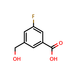 Chemical structure of 3-fluoro-5-(hydroxymethyl)benzoic acid , CAS 816449-67-9, AChemBlock U131200