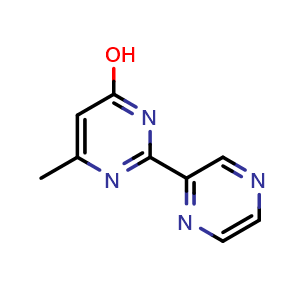 Chemical structure of 6-methyl-2-(pyrazin-2-yl)pyrimidin-4-ol , CAS 83551-41-1, AChemBlock U131211