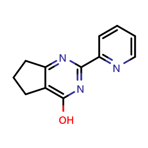 Chemical structure of 2-(pyridin-2-yl)-6,7-dihydro-5H-cyclopenta[d]pyrimidin-4-ol , CAS 874779-29-0, AChemBlock U131272