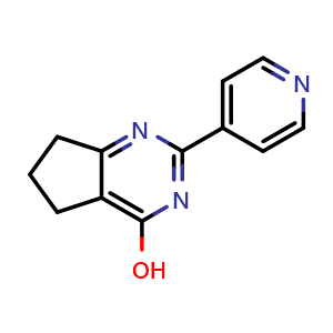 Chemical structure of 2-(pyridin-4-yl)-6,7-dihydro-5H-cyclopenta[d]pyrimidin-4-ol , CAS 874779-30-3, AChemBlock U131273