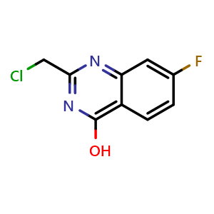 Chemical structure of 2-(chloromethyl)-7-fluoroquinazolin-4-ol , CAS 874779-61-0, AChemBlock U131274