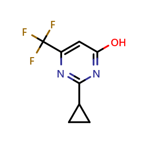 Chemical structure of 2-cyclopropyl-6-(trifluoromethyl)pyrimidin-4-ol , CAS 874880-33-8, AChemBlock U131285