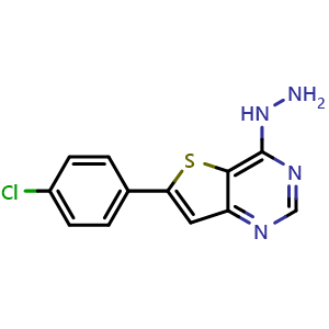 Chemical structure of 6-(4-chlorophenyl)-4-hydrazineylthieno[3,2-d]pyrimidine , CAS 874880-95-2, AChemBlock U131286