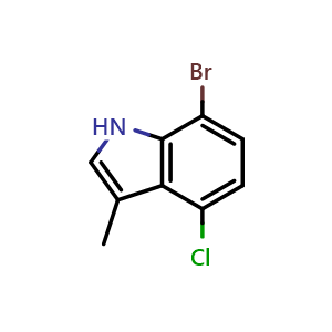 Chemical structure of 7-bromo-4-chloro-3-methyl-1H-indole , CAS 877160-19-5, AChemBlock U131288