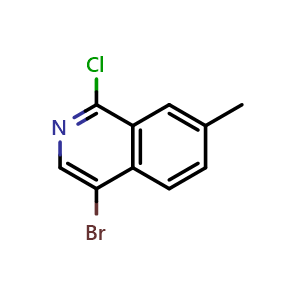 Chemical structure of 4-Bromo-1-chloro-7-methylisoquinoline , CAS 877263-70-2, AChemBlock U131290