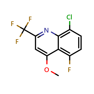 Chemical structure of 8-chloro-5-fluoro-4-methoxy-2-(trifluoromethyl)quinoline , CAS 917251-95-7, AChemBlock U131357