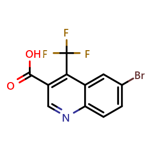 Chemical structure of 6-bromo-4-(trifluoromethyl)quinoline-3-carboxylic acid , CAS 929974-02-7, AChemBlock U131376