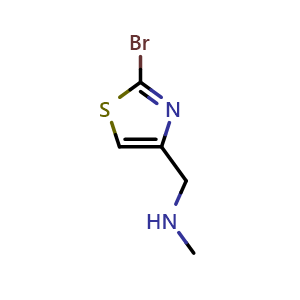 Chemical structure of 1-(2-bromothiazol-4-yl)-N-methylmethanamine , CAS 933692-77-4, AChemBlock U131380