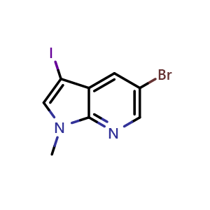 Chemical structure of 5-bromo-3-iodo-1-methyl-1H-pyrrolo[2,3-b]pyridine , CAS 934568-22-6, AChemBlock U131383