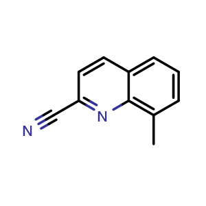 Chemical structure of 8-Methylquinoline-2-carbonitrile , CAS 93498-64-7, AChemBlock U131386