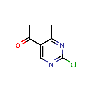 Chemical structure of 1-(2-chloro-4-methylpyrimidin-5-yl)ethan-1-one , CAS 93583-96-1, AChemBlock U131389