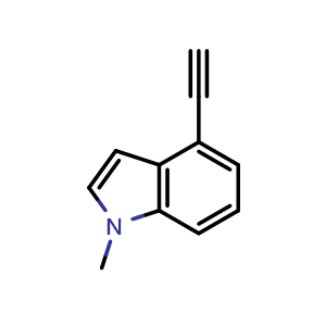 Chemical structure of 4-ethynyl-1-methyl-1H-indole , CAS 959918-24-2, AChemBlock U131435