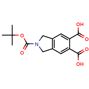 Chemical structure of 2-(tert-butoxycarbonyl)isoindoline-5,6-dicarboxylic acid , CAS 1824411-98-4, AChemBlock U131474