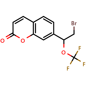 Chemical structure of 7-(2-bromo-1-(trifluoromethoxy)ethyl)-2H-chromen-2-one , CAS 2074668-83-8, AChemBlock U131482