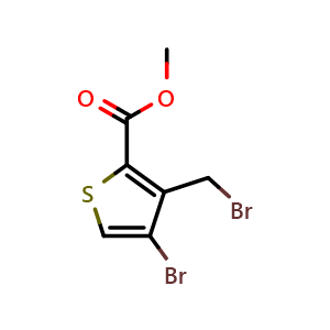 Chemical structure of methyl 4-bromo-3-(bromomethyl)thiophene-2-carboxylate , CAS 909011-24-1, AChemBlock U131526