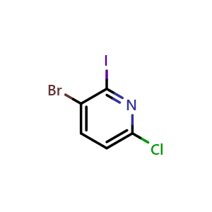 Chemical structure of 3-bromo-6-chloro-2-iodo-pyridine , CAS 1211529-01-9, AChemBlock U131546