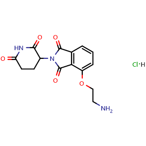 Chemical structure of 4-(2-aminoethoxy)-2-(2,6-dioxopiperidin-3-yl)isoindoline-1,3-dione hydrochloride , CAS 2341840-99-9, AChemBlock U131582