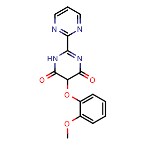 Chemical structure of 5-(2-Methoxyphenoxy)-[2,2'-bipyrimidine]-4,6[1H,5H]-dione , CAS 150728-12-4, AChemBlock U131639