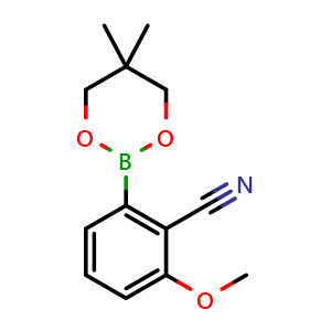 Chemical structure of 2-cyano-3-methoxyphenylboronic acid neopentyl glycol ester , CAS 883899-02-3, AChemBlock U131665