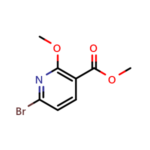 Chemical structure of methyl 6-bromo-2-methoxypyridine-3-carboxylate , CAS 1009735-24-3, AChemBlock U131674