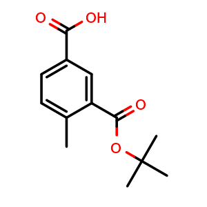 Chemical structure of 3-(tert-butoxycarbonyl)-4-methylbenzoic acid , CAS 1202551-77-6, AChemBlock U131744