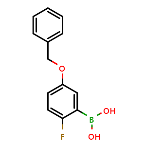 Chemical structure of 5-(benzyloxy)-2-fluorophenylboronic acid , CAS 1217500-68-9, AChemBlock U131755