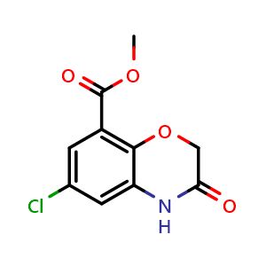 Chemical structure of methyl 6-chloro-3-oxo-3,4-dihydro-2H-benzo[b][1,4]oxazine-8-carboxylate , CAS 123040-75-5, AChemBlock U131761