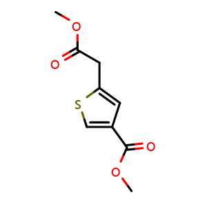 Chemical structure of methyl 5-((methoxycarbonyl)methyl)thiophene-3-carboxylate , CAS 1324010-55-0, AChemBlock U131794