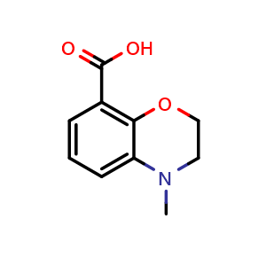 Chemical structure of 3,4-dihydro-4-methyl-2H-benzo[b][1,4]oxazine-8-carboxylic acid , CAS 134372-61-5, AChemBlock U131802