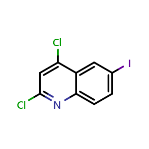 Chemical structure of 2,4-dichloro-6-iodoquinoline , CAS 1367783-18-3, AChemBlock U131810