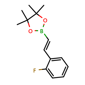 Chemical structure of 2-(2-Fluorostyryl)-4,4,5,5-tetramethyl-1,3,2-dioxaborolane , CAS 1377152-43-6, AChemBlock U131814