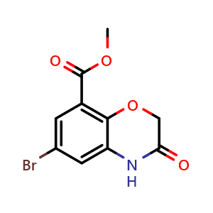 Chemical structure of methyl 6-bromo-3-oxo-4H-1,4-benzoxazine-8-carboxylate , CAS 141761-85-5, AChemBlock U131828