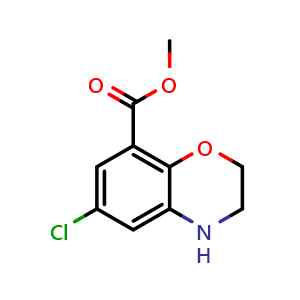 Chemical structure of methyl 6-chloro-3,4-dihydro-2H-benzo[b][1,4]oxazine-8-carboxylate , CAS 148673-39-6, AChemBlock U131846