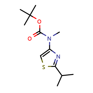 Chemical structure of tert-butyl (2-isopropylthiazol-4-yl)methylcarbamate , CAS 165316-31-4, AChemBlock U131876