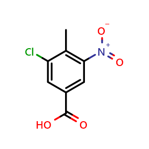 Chemical structure of 3-chloro-4-methyl-5-nitrobenzoic acid , CAS 181871-69-2, AChemBlock U131903