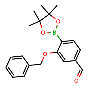 Chemical structure of 3-(benzyloxy)-4-(4,4,5,5-tetramethyl-1,3,2-dioxaborolan-2-yl)benzaldehyde , CAS 1844839-28-6, AChemBlock U131906