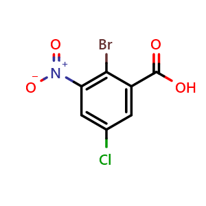 Chemical structure of 2-bromo-5-chloro-3-nitrobenzoic acid , CAS 2091226-90-1, AChemBlock U131936