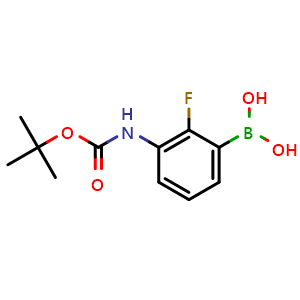 Chemical structure of (3-((tert-butoxycarbonyl)amino)-2-fluorophenyl)boronic acid , CAS 2246573-76-0, AChemBlock U131961