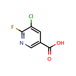 Chemical structure of 5-chloro-6-fluoropyridine-3-carboxylic acid , CAS 38185-57-8, AChemBlock U132024
