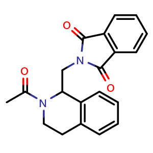 Chemical structure of 2-((2-acetyl-1,2,3,4-tetrahydroisoquinolin-1-yl)methyl)isoindoline-1,3-dione , CAS 416891-33-3, AChemBlock U132038