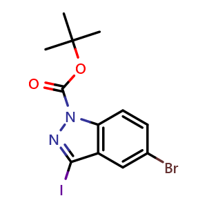 Chemical structure of 1-Boc-5-Bromo-3-iodo-1H-indazole , CAS 459133-68-7, AChemBlock U132047