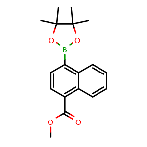 Chemical structure of methyl 4-(4,4,5,5-tetramethyl-1,3,2-dioxaborolan-2-yl)naphthalene-1-carboxylate , CAS 643094-08-0, AChemBlock U132117