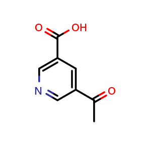 Chemical structure of 5-acetylpyridine-3-carboxylic acid , CAS 65907-12-2, AChemBlock U132124