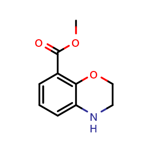 Chemical structure of methyl 3,4-dihydro-2H-benzo[b][1,4]oxazine-8-carboxylate , CAS 873862-33-0, AChemBlock U132184