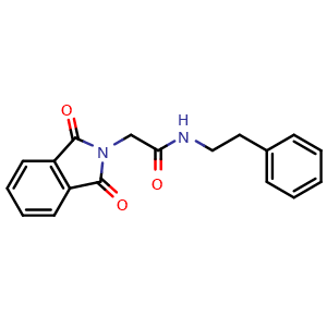 Chemical structure of 2-(1,3-dioxoisoindolin-2-yl)-N-phenethylacetamide , CAS 88422-74-6, AChemBlock U132189