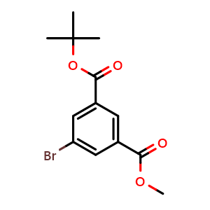 Chemical structure of 1-(1,1-Dimethylethyl) 3-methyl 5-bromo-1,3-benzenedicarboxylate , CAS 887970-26-5, AChemBlock U132193